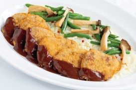 ①牛ヒレカツレツ　信州味噌ソース
