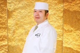 柚子胡椒風味の酢飯　 宮崎長友味噌醤油醸造元 漬けぶどうカンパチの握り寿司　by 美ヶ原温泉翔峰 坂井料理長