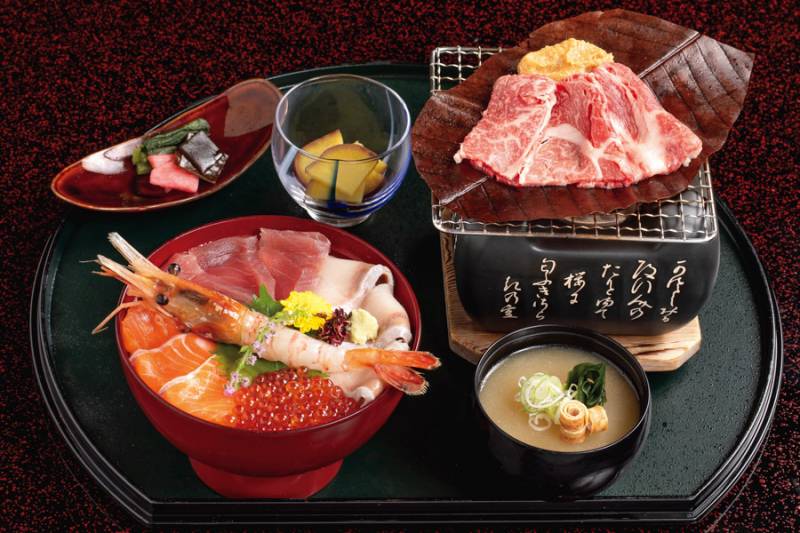 【料亭　深志楼】海鮮五種盛りと 信州牛朴葉葱味噌焼き御膳