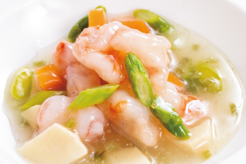 ④大海老とアスパラバスの煮込み　山葵仕立て　￥2,000