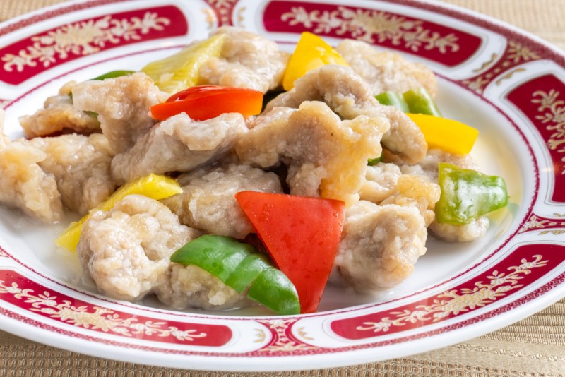 ①麹香る豚肉の塩甘酢炒め　￥2,500